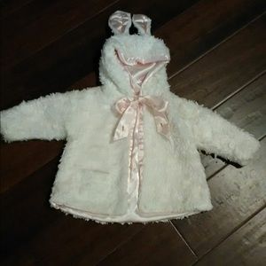 Fuzzy Easter bunny coat w/carrot details on bow